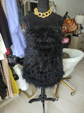 AKIRA Black Feather Strapless Mini Dress